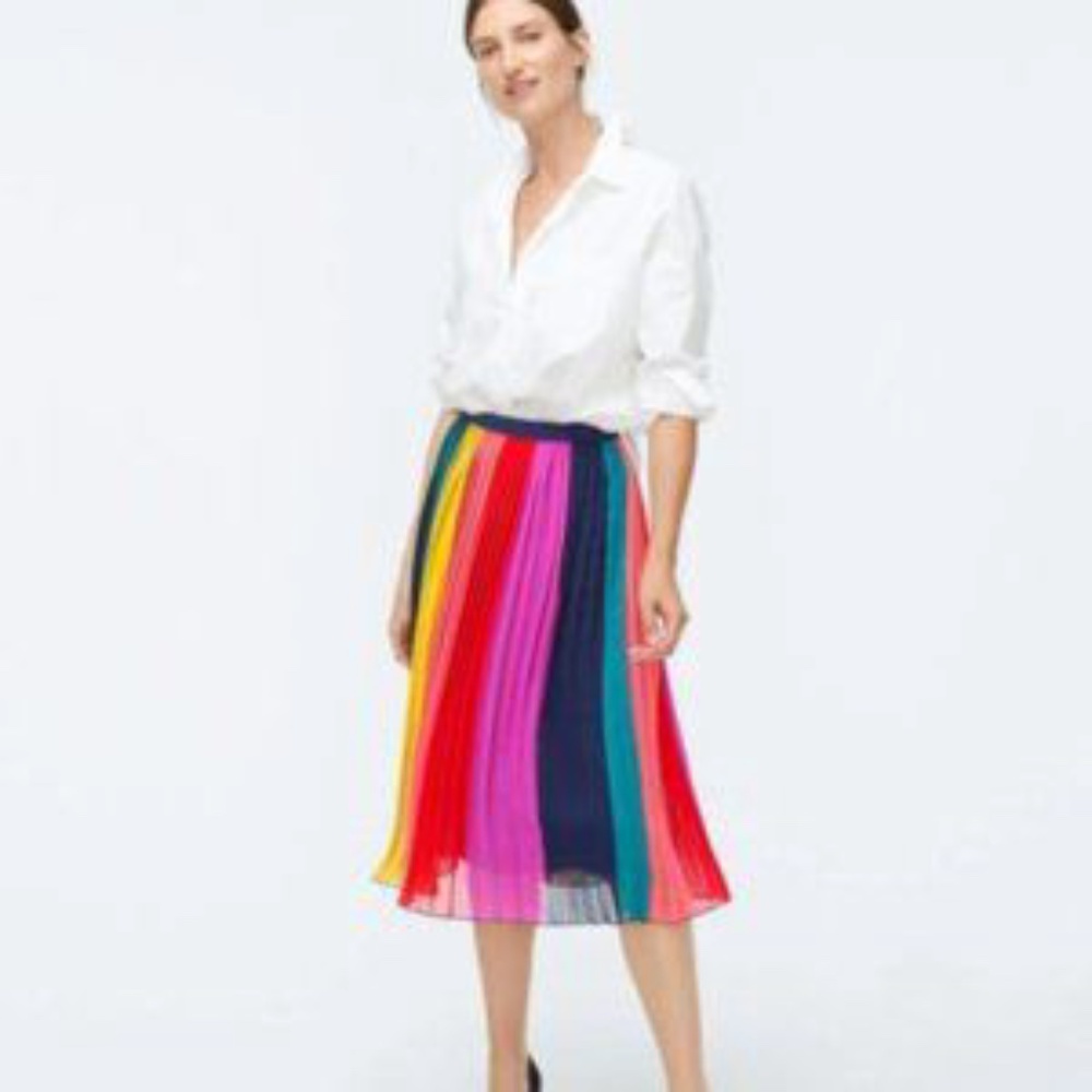 NWT! J Crew Rainbow Color block Midi Skirt - Size 00